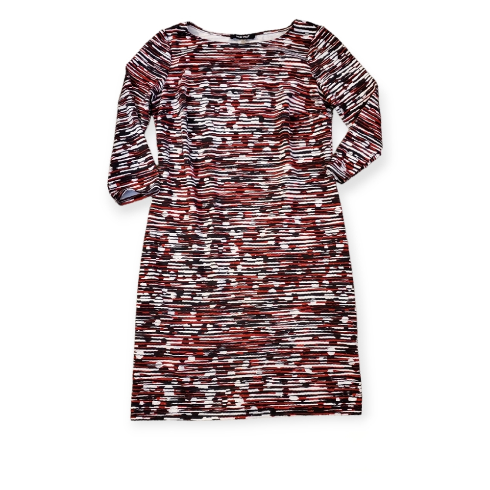 Nine West red, black, white swirl form fitted dress size 8